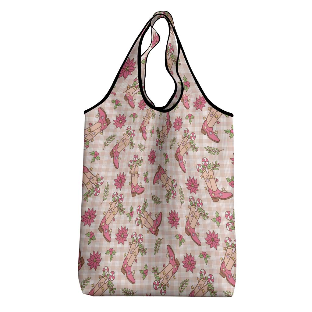 Beige Paniolo Palaka Hawaiian Cowgirl Christmas Grocery Bag - Polynesian Pride