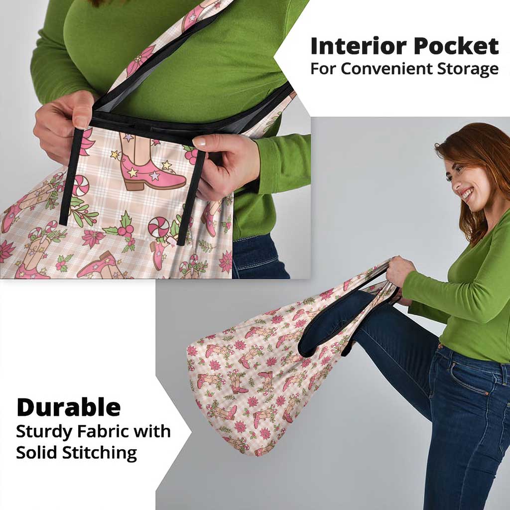 Beige Paniolo Palaka Hawaiian Cowgirl Christmas Grocery Bag - Polynesian Pride