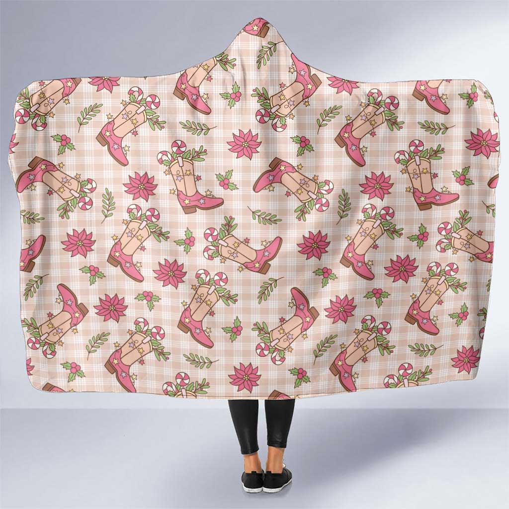 Beige Paniolo Palaka Hawaiian Cowgirl Christmas Hooded Blanket - Polynesian Pride