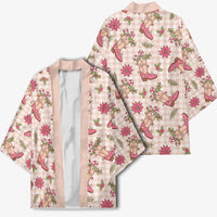 Beige Paniolo Palaka Hawaiian Cowgirl Christmas Kimono - Polynesian Pride