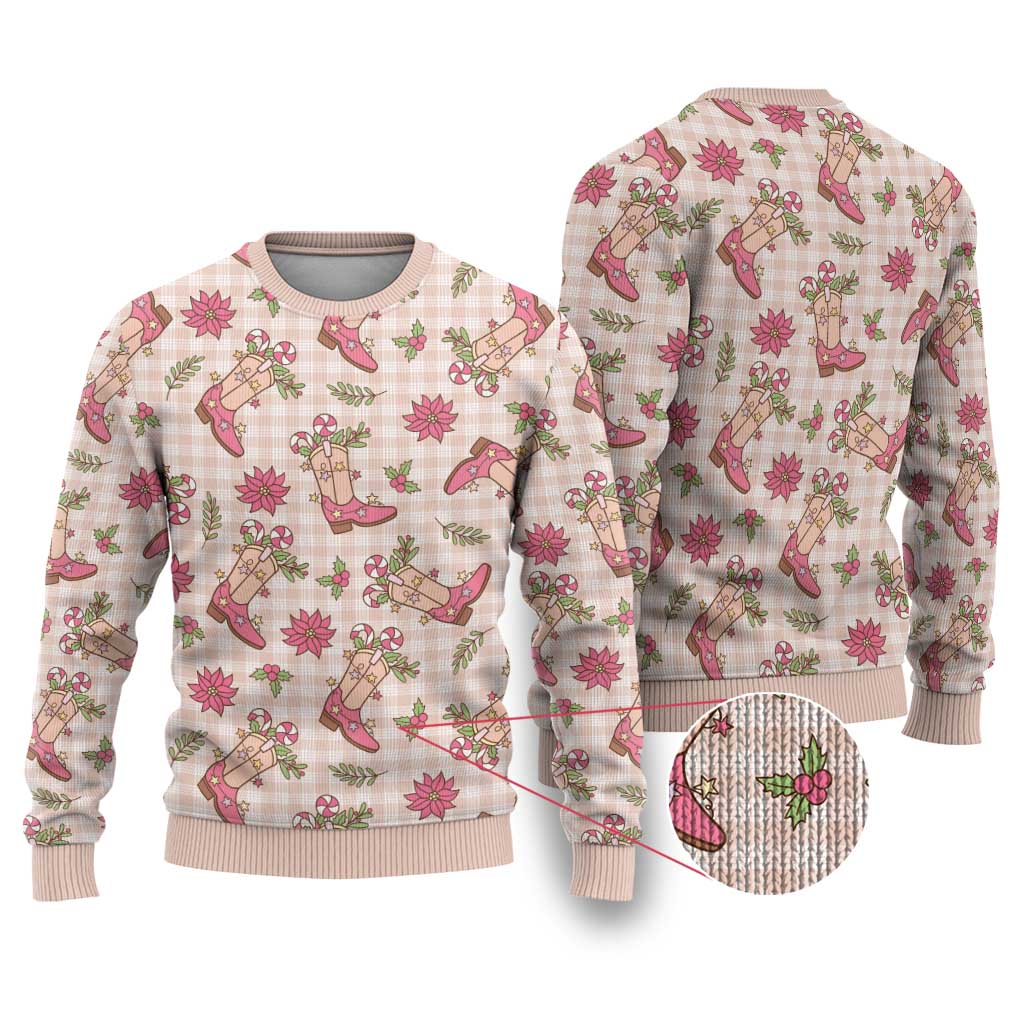 Beige Paniolo Palaka Hawaiian Cowgirl Christmas Ugly Christmas Sweater - Polynesian Pride