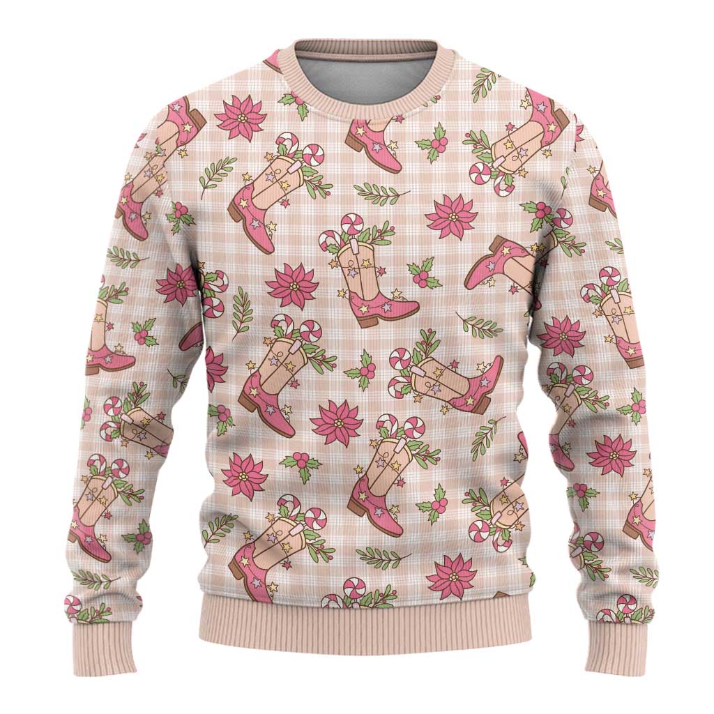 Beige Paniolo Palaka Hawaiian Cowgirl Christmas Ugly Christmas Sweater - Polynesian Pride