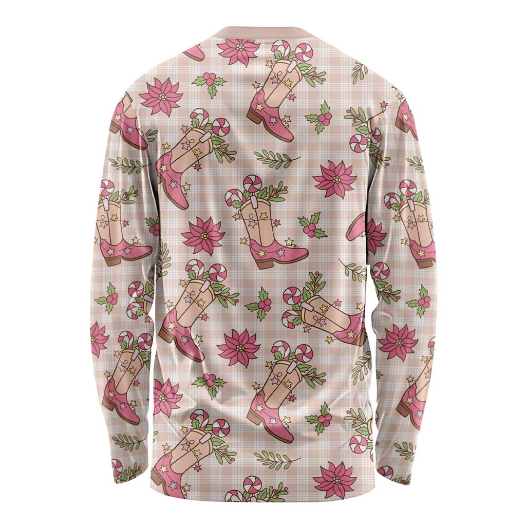 Beige Paniolo Palaka Hawaiian Cowgirl Christmas Long Sleeve Shirt - Polynesian Pride