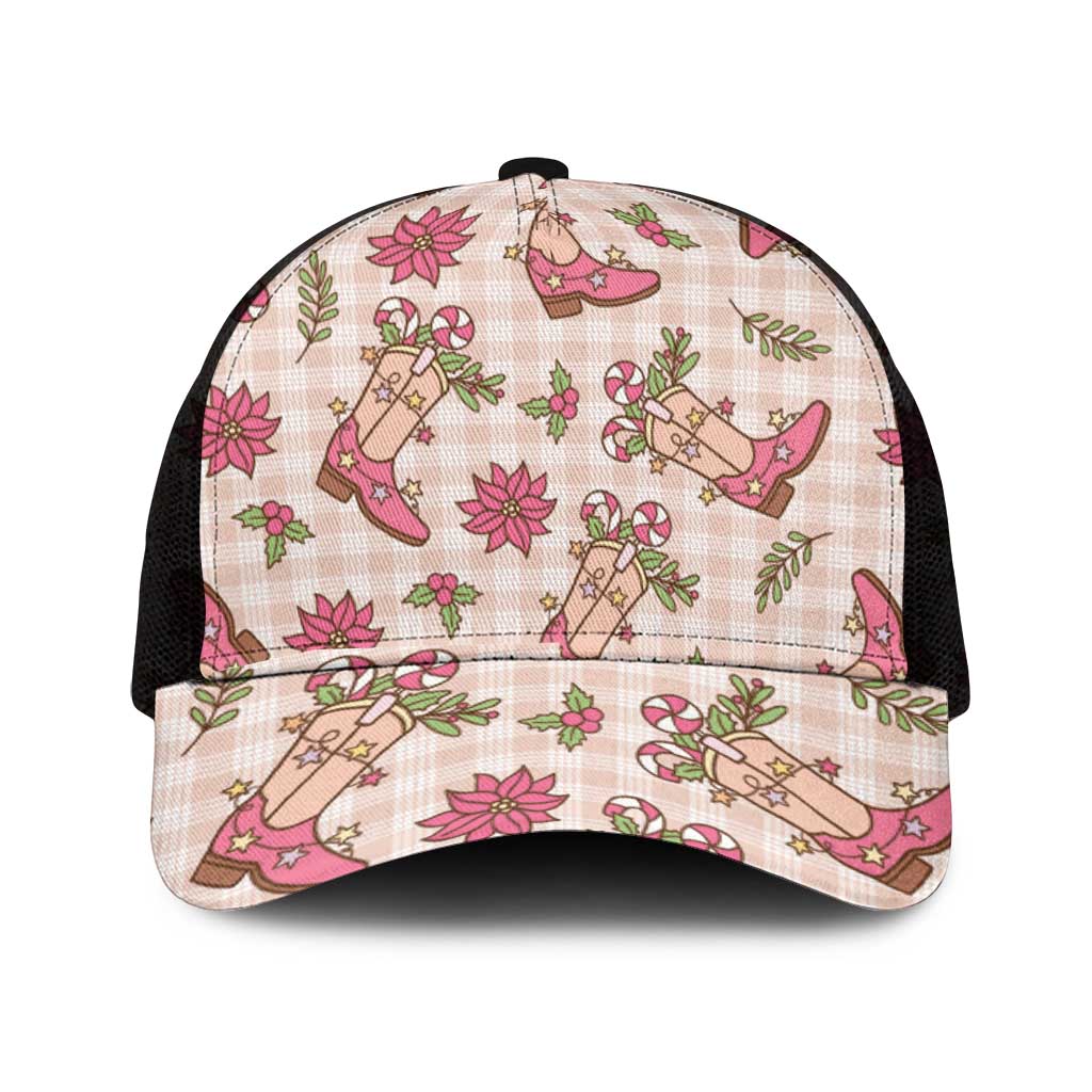 Beige Paniolo Palaka Hawaiian Cowgirl Christmas Mesh Trucker Cap - Polynesian Pride