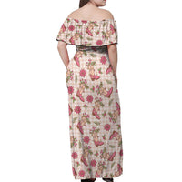 Beige Paniolo Palaka Hawaiian Cowgirl Christmas Off Shoulder Maxi Dress - Polynesian Pride