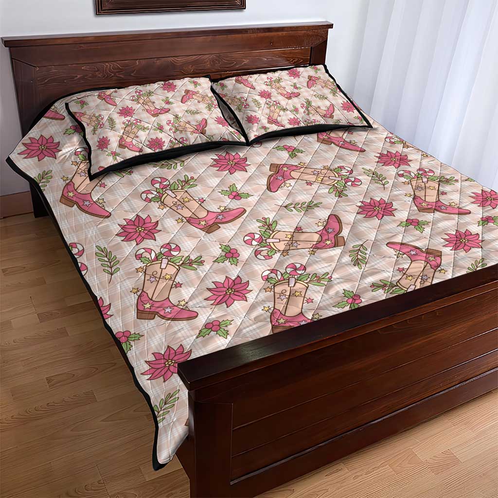 Beige Paniolo Palaka Hawaiian Cowgirl Christmas Quilt Bed Set - Polynesian Pride