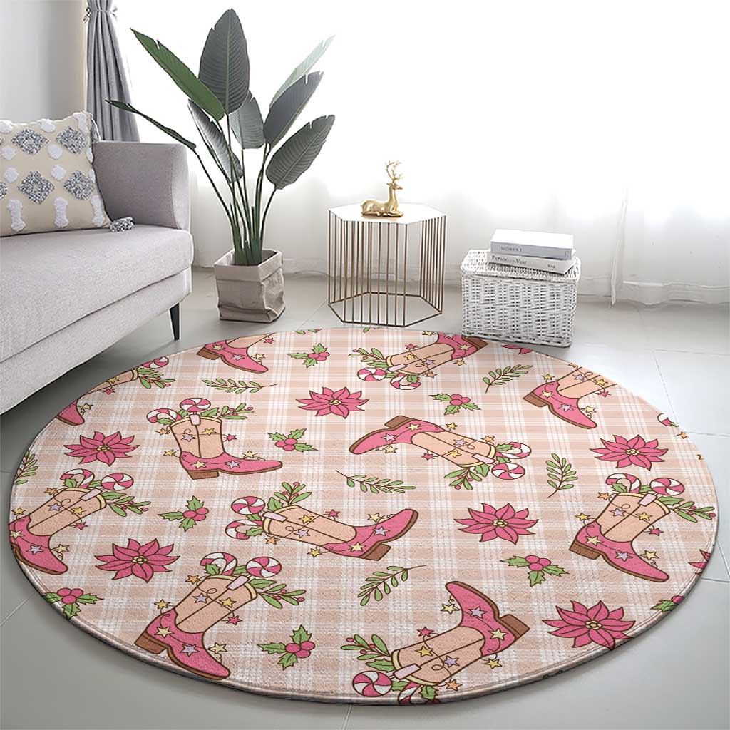 Beige Paniolo Palaka Hawaiian Cowgirl Christmas Round Carpet - Polynesian Pride