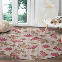 Beige Paniolo Palaka Hawaiian Cowgirl Christmas Round Carpet - Polynesian Pride