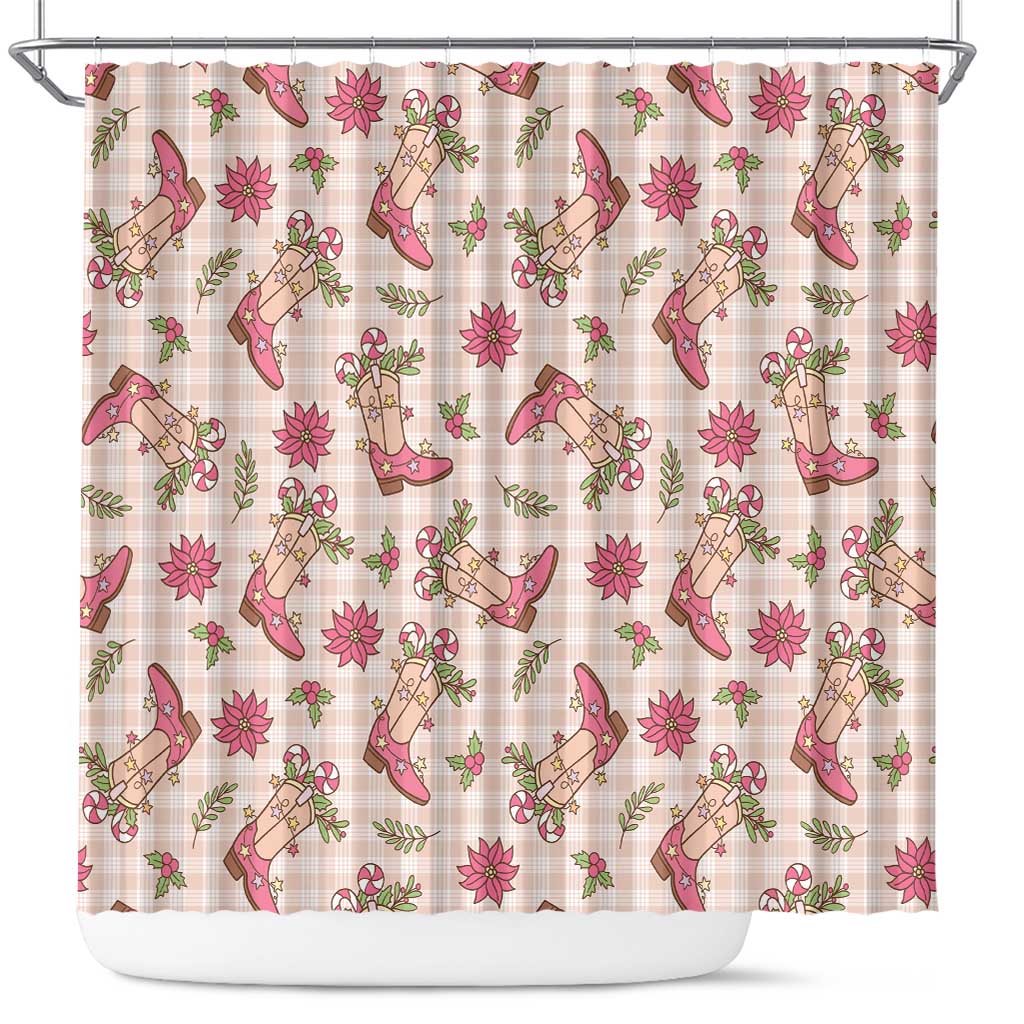 Beige Paniolo Palaka Hawaiian Cowgirl Christmas Shower Curtain - Polynesian Pride