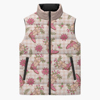 Beige Paniolo Palaka Hawaiian Cowgirl Christmas Sleeveless Puffer Jacket - Polynesian Pride