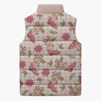Beige Paniolo Palaka Hawaiian Cowgirl Christmas Sleeveless Puffer Jacket - Polynesian Pride