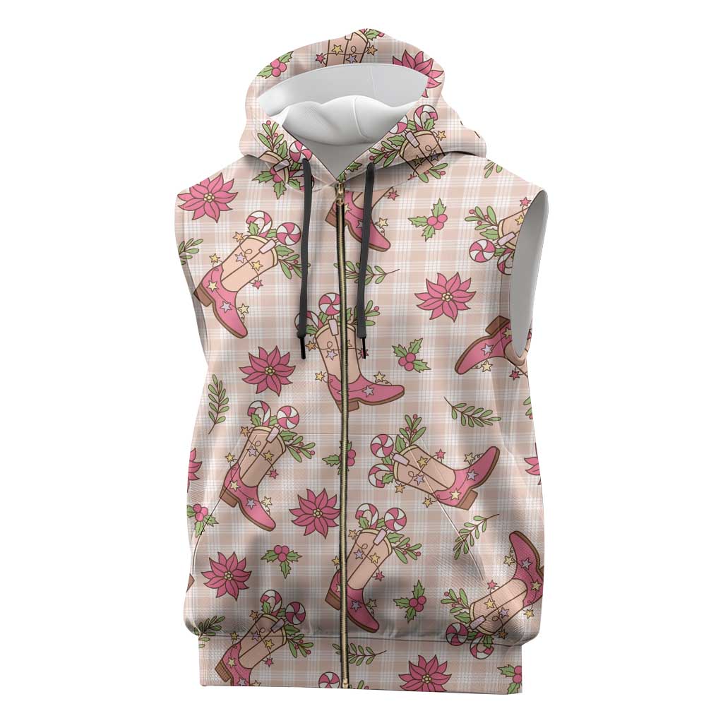 Beige Paniolo Palaka Hawaiian Cowgirl Christmas Sleeveless Zip Hoodie - Polynesian Pride