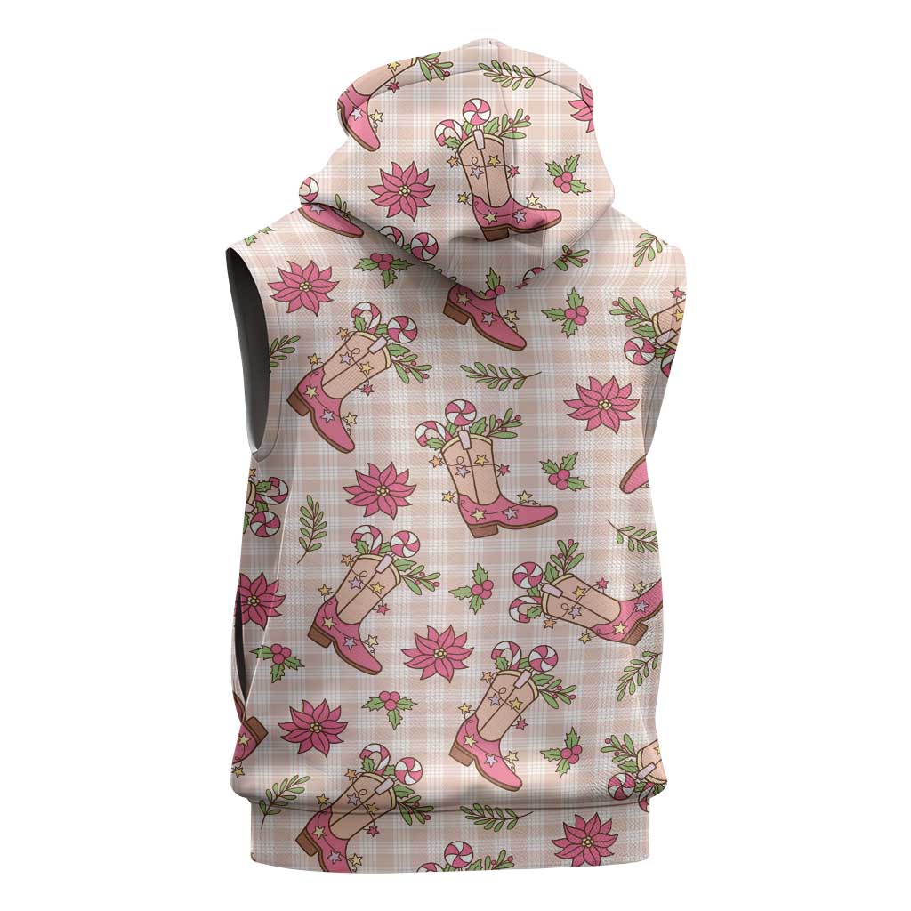 Beige Paniolo Palaka Hawaiian Cowgirl Christmas Sleeveless Zip Hoodie - Polynesian Pride