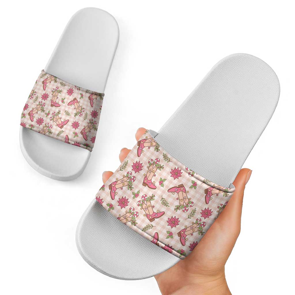 Beige Paniolo Palaka Hawaiian Cowgirl Christmas Slide Sandals - Polynesian Pride