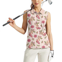 Beige Paniolo Palaka Hawaiian Cowgirl Christmas Women Sleeveless Polo Shirt - Polynesian Pride