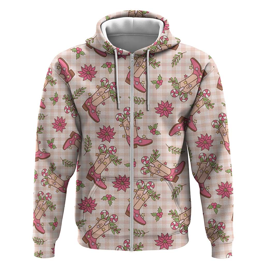 Beige Paniolo Palaka Hawaiian Cowgirl Christmas Zip Hoodie - Polynesian Pride