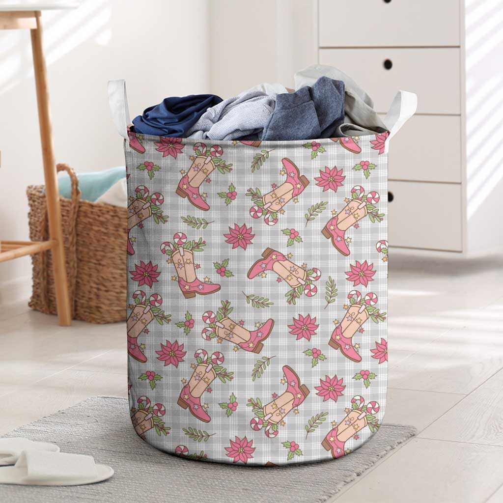 Gray Paniolo Palaka Hawaiian Cowgirl Christmas Laundry Basket - Polynesian Pride
