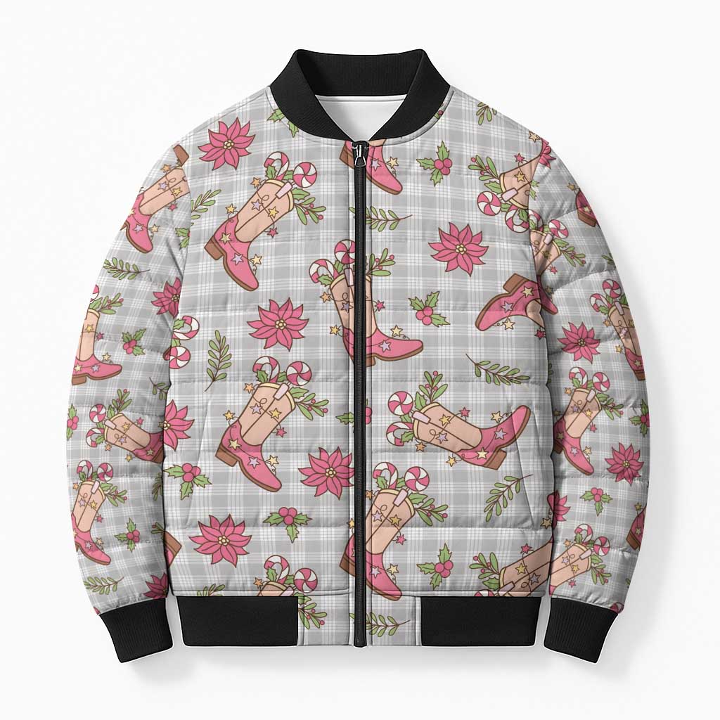 Gray Paniolo Palaka Hawaiian Cowgirl Christmas Bomber Puffer Jacket - Polynesian Pride