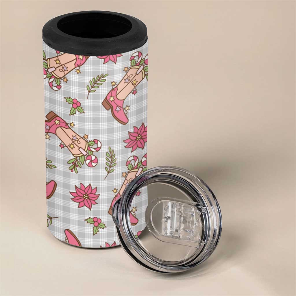 Gray Paniolo Palaka Hawaiian Cowgirl Christmas 4 in 1 Can Cooler Tumbler - Polynesian Pride