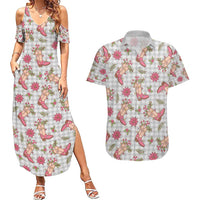 Gray Paniolo Palaka Hawaiian Cowgirl Christmas Couples Matching Summer Maxi Dress and Hawaiian Shirt - Polynesian Pride