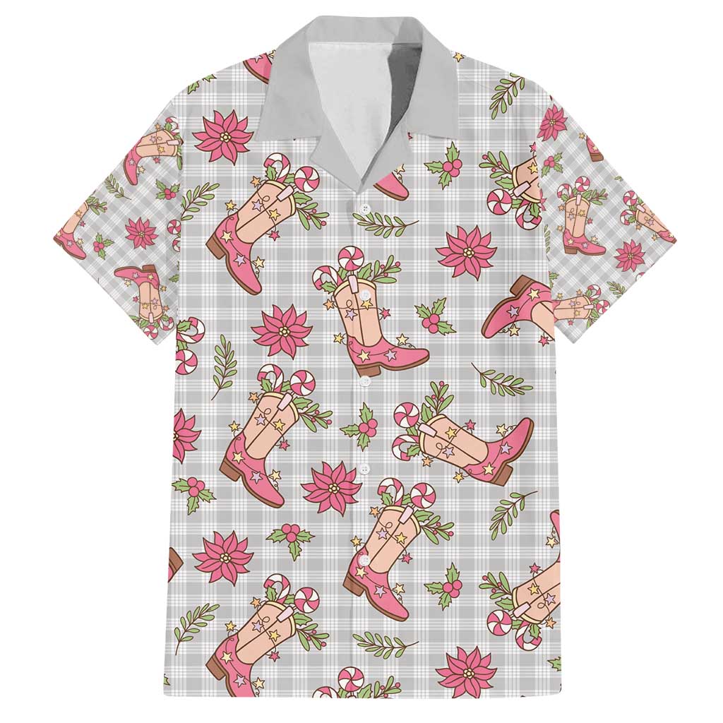 Gray Paniolo Palaka Hawaiian Cowgirl Christmas Family Matching Off Shoulder Short Dress and Hawaiian Shirt - Polynesian Pride