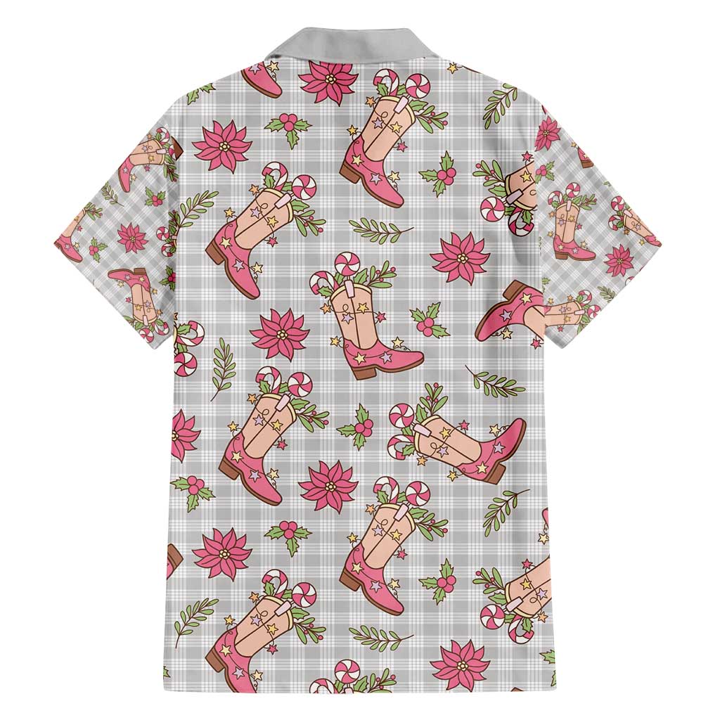 Gray Paniolo Palaka Hawaiian Cowgirl Christmas Family Matching Off Shoulder Short Dress and Hawaiian Shirt - Polynesian Pride