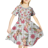 Gray Paniolo Palaka Hawaiian Cowgirl Christmas Kid Short Sleeve Dress - Polynesian Pride
