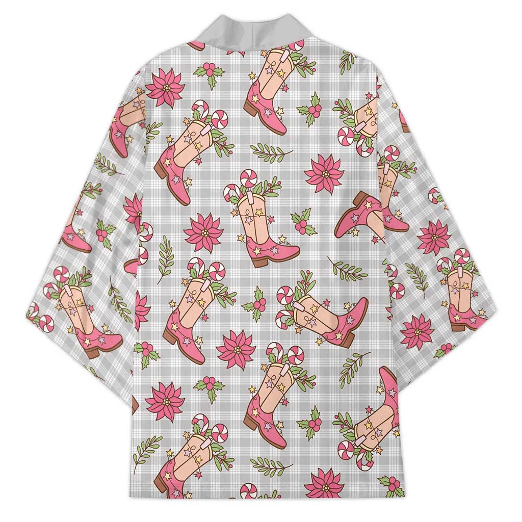 Gray Paniolo Palaka Hawaiian Cowgirl Christmas Kimono - Polynesian Pride