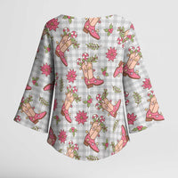 Gray Paniolo Palaka Hawaiian Cowgirl Christmas Kimono Sleeve Blouse - Polynesian Pride