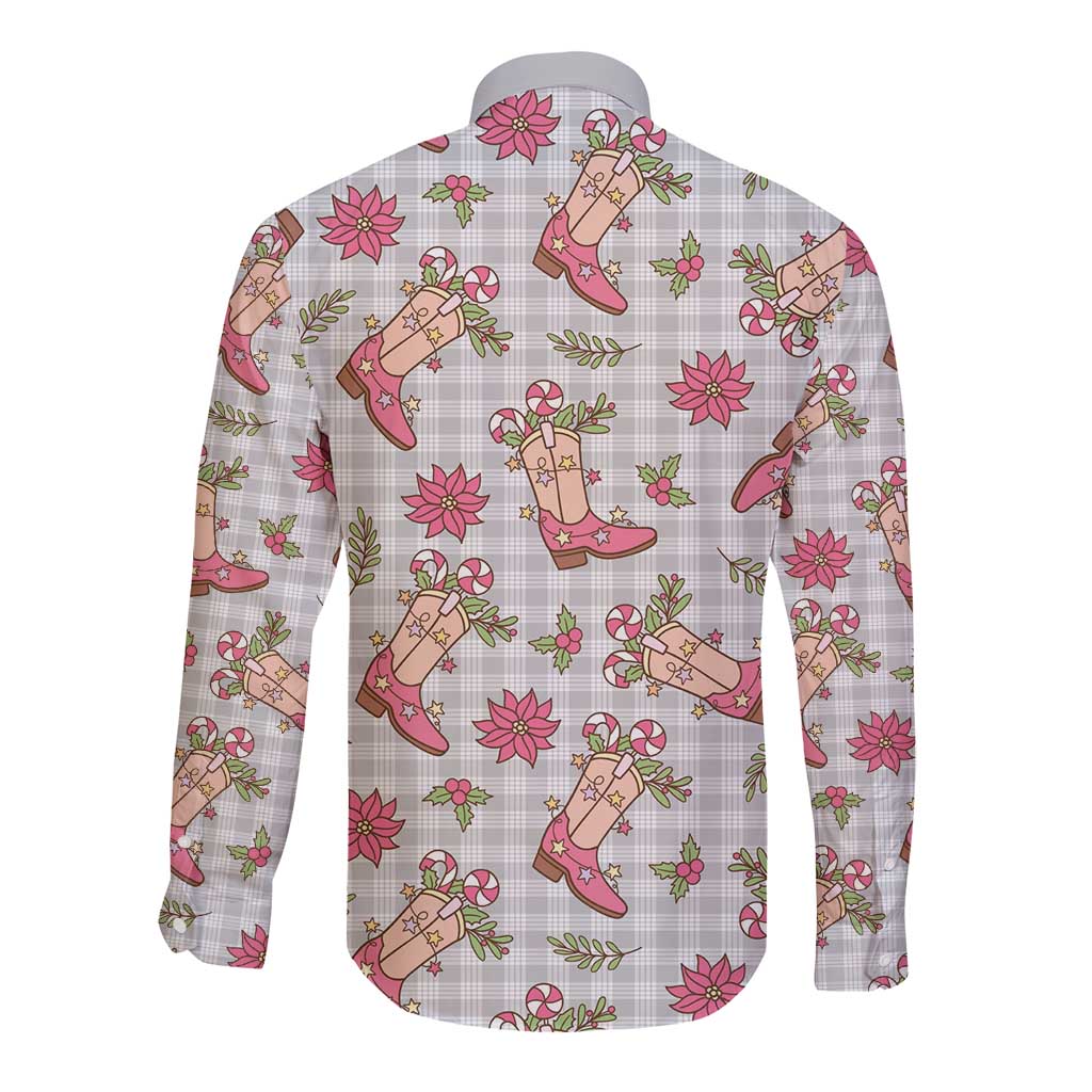 Gray Paniolo Palaka Hawaiian Cowgirl Christmas Long Sleeve Button Shirt - Polynesian Pride