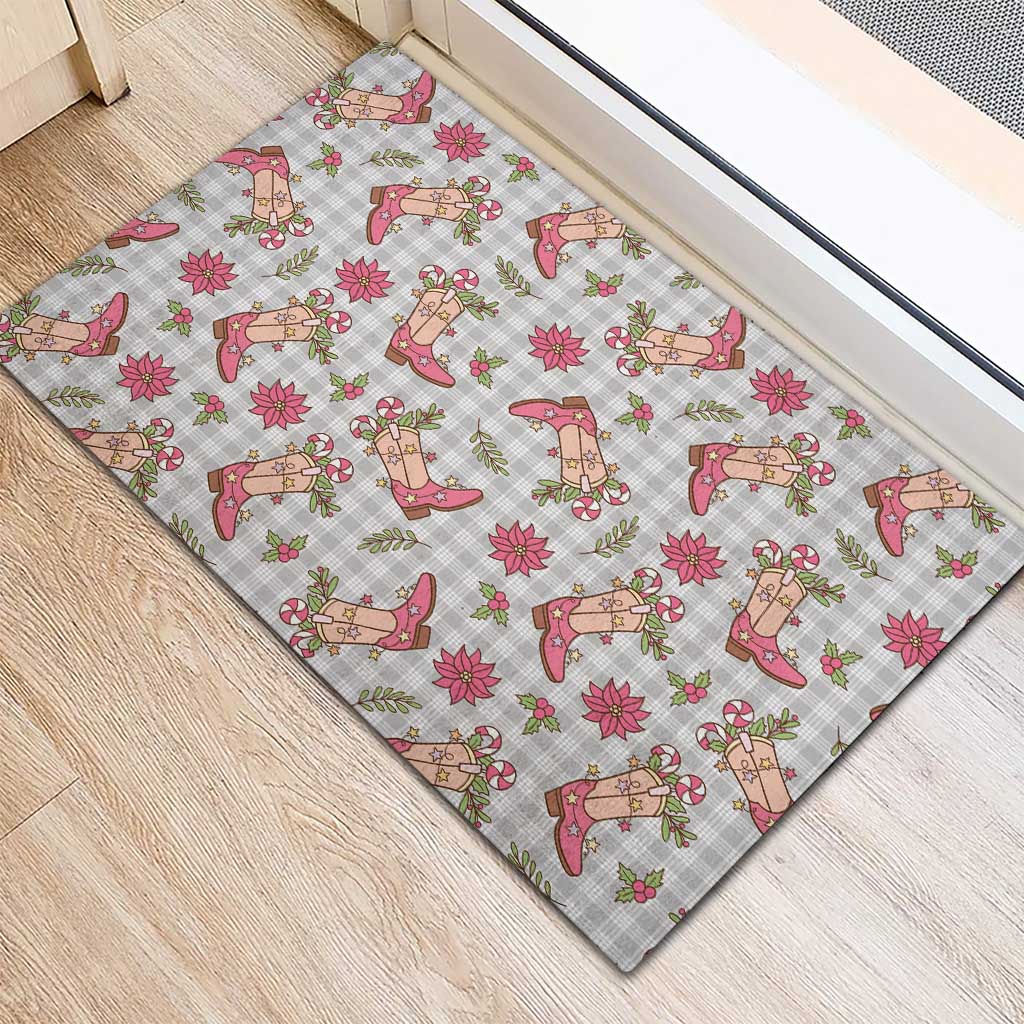 Gray Paniolo Palaka Hawaiian Cowgirl Christmas Rubber Doormat - Polynesian Pride