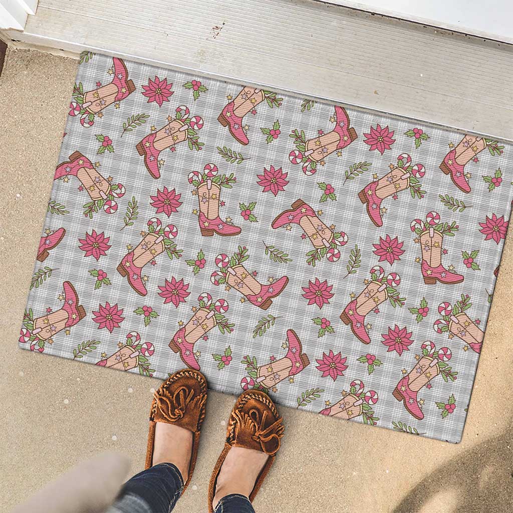 Gray Paniolo Palaka Hawaiian Cowgirl Christmas Rubber Doormat - Polynesian Pride