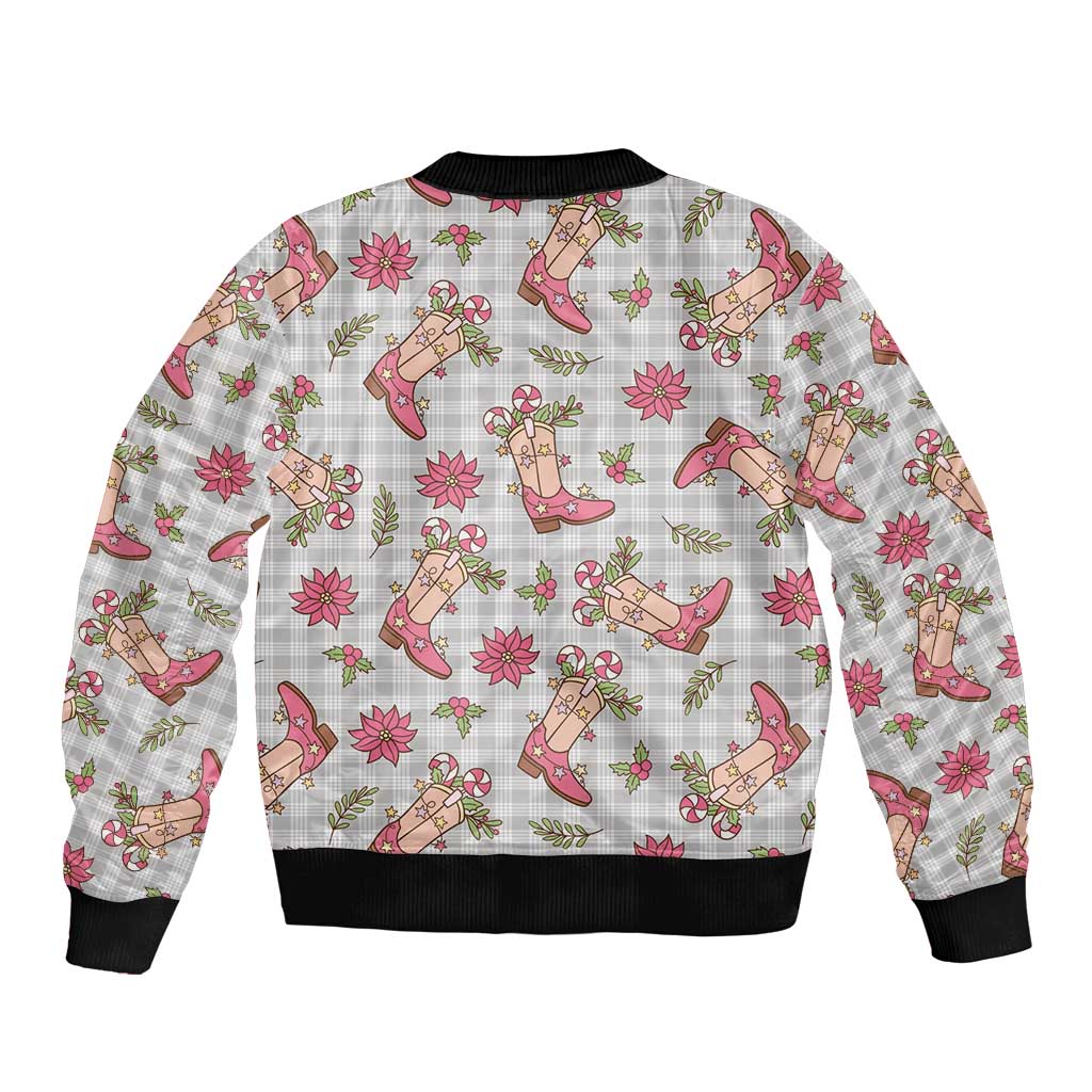 Gray Paniolo Palaka Hawaiian Cowgirl Christmas Sleeve Zip Bomber Jacket - Polynesian Pride
