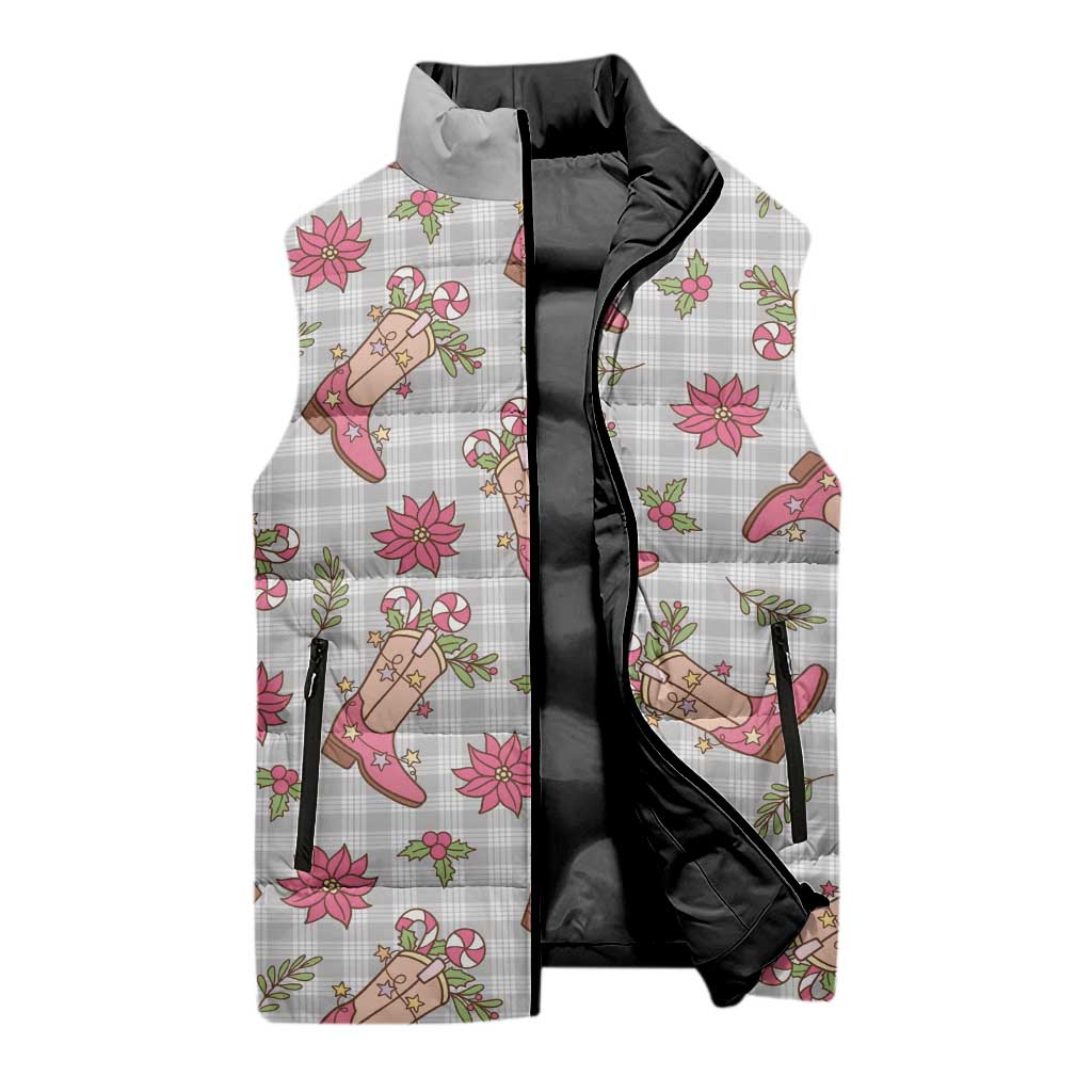 Gray Paniolo Palaka Hawaiian Cowgirl Christmas Sleeveless Puffer Jacket - Polynesian Pride