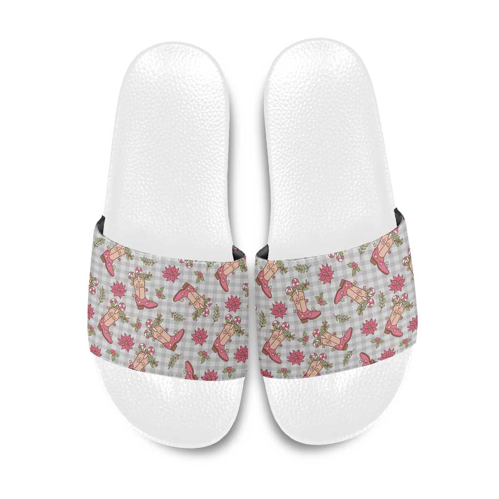 Gray Paniolo Palaka Hawaiian Cowgirl Christmas Slide Sandals - Polynesian Pride