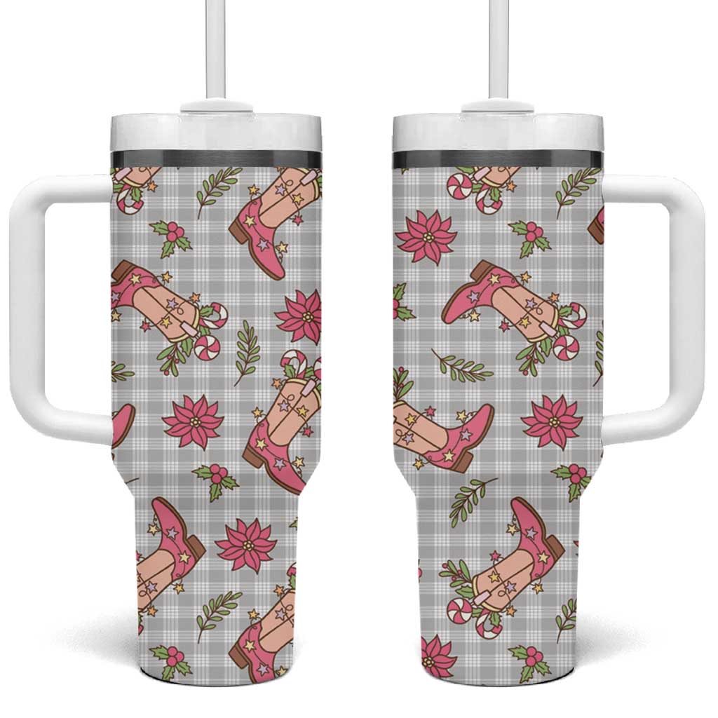 Gray Paniolo Palaka Hawaiian Cowgirl Christmas Tumbler With Handle - Polynesian Pride
