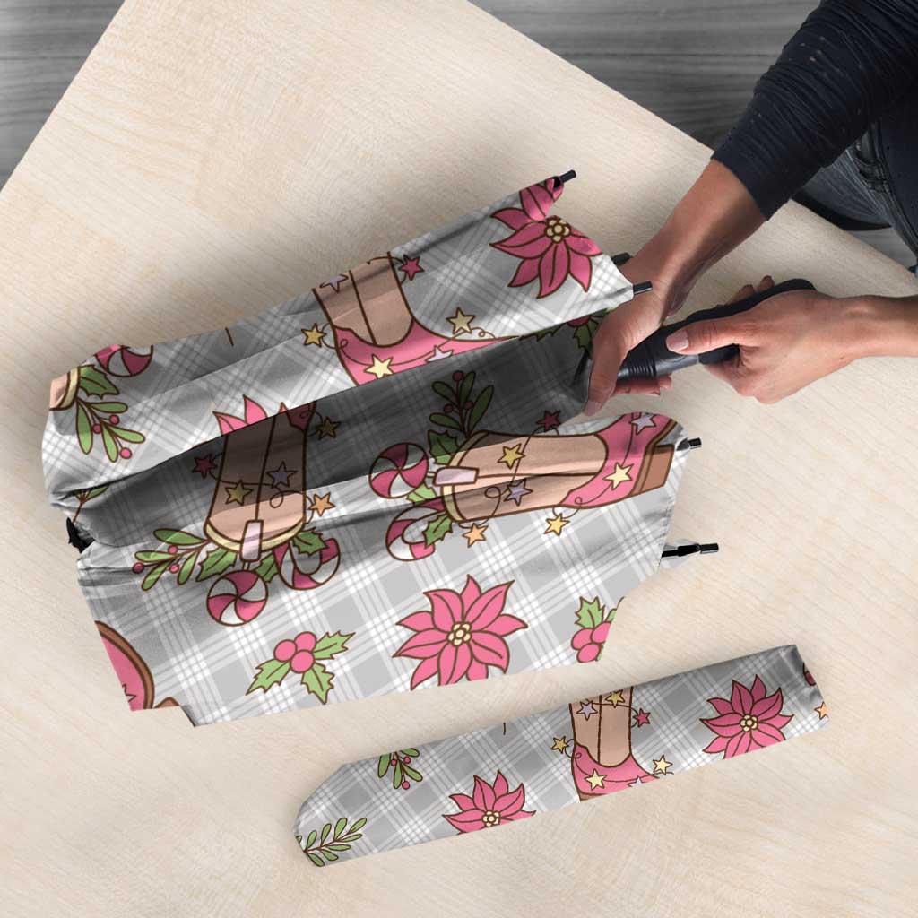 Gray Paniolo Palaka Hawaiian Cowgirl Christmas Umbrella - Polynesian Pride