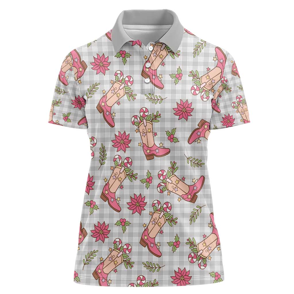 Gray Paniolo Palaka Hawaiian Cowgirl Christmas Women Polo Shirt - Polynesian Pride
