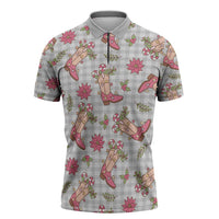 Gray Paniolo Palaka Hawaiian Cowgirl Christmas Zipper Polo Shirt - Polynesian Pride