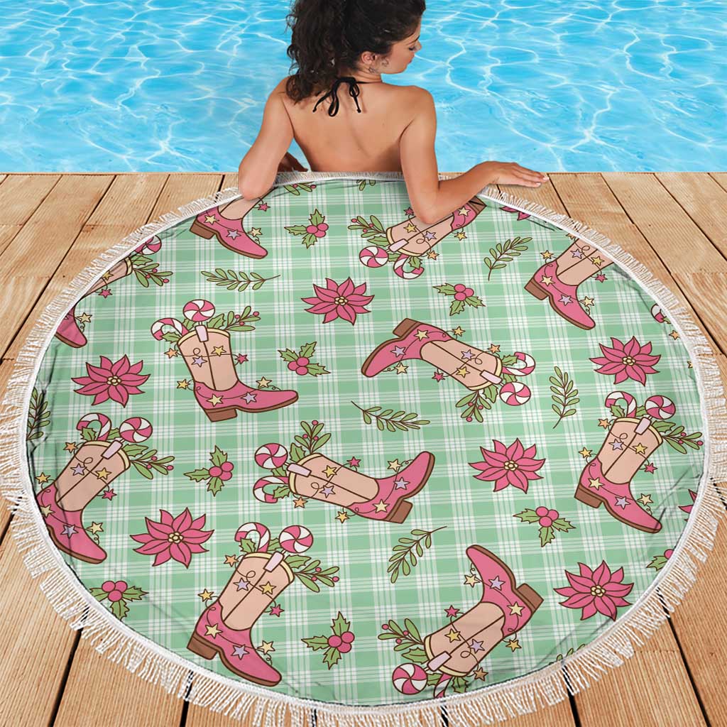 Green Paniolo Palaka Hawaiian Cowgirl Christmas Beach Blanket - Polynesian Pride