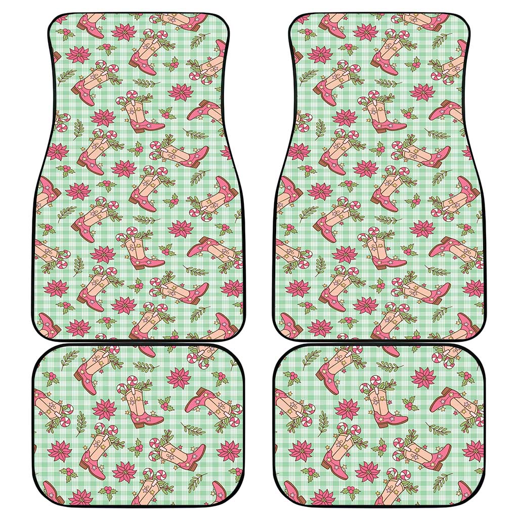 Green Paniolo Palaka Hawaiian Cowgirl Christmas Car Mats - Polynesian Pride