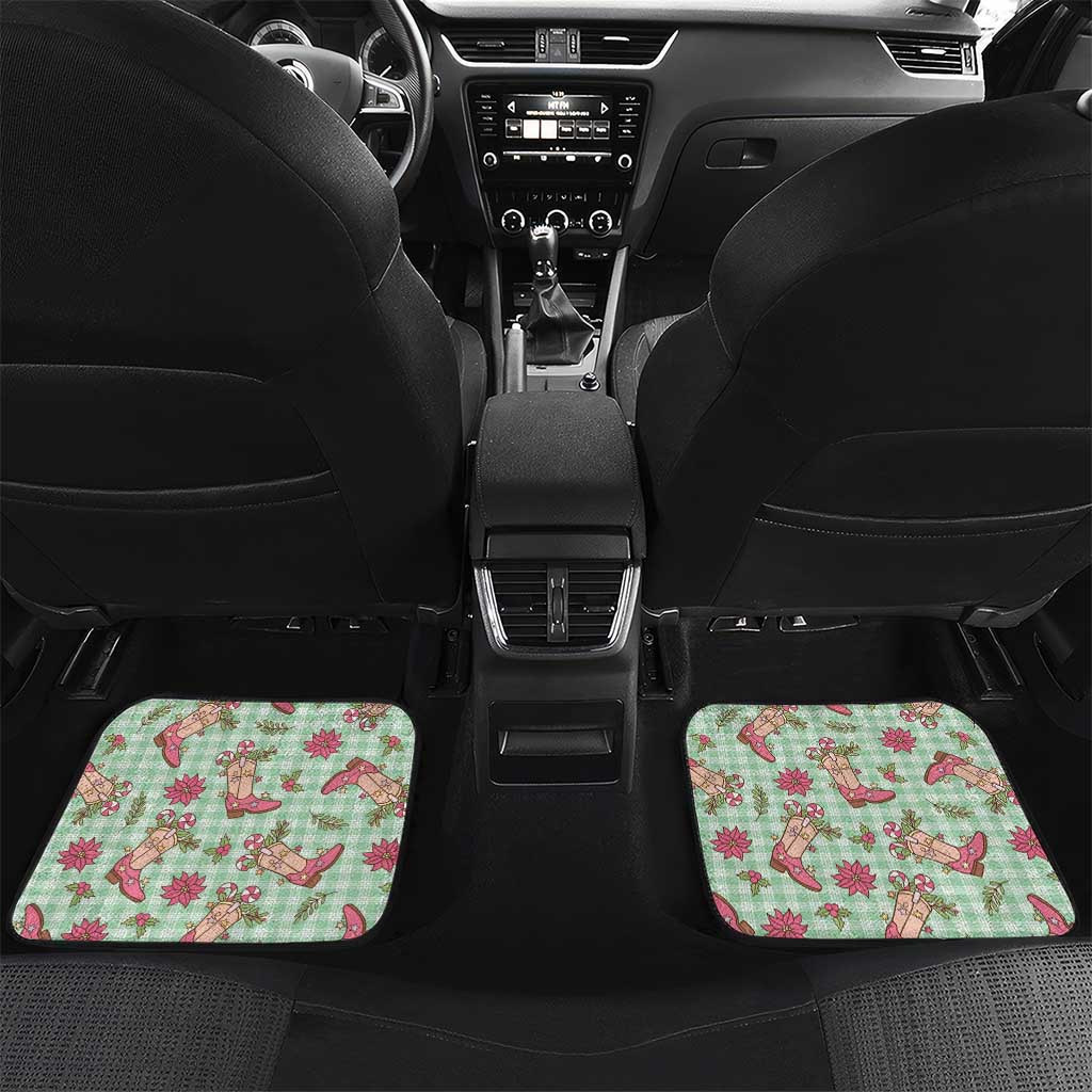 Green Paniolo Palaka Hawaiian Cowgirl Christmas Car Mats - Polynesian Pride
