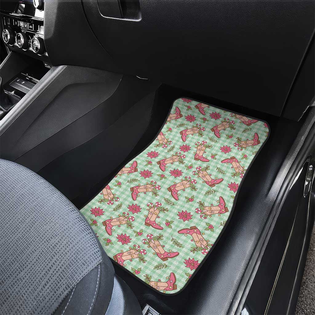Green Paniolo Palaka Hawaiian Cowgirl Christmas Car Mats - Polynesian Pride