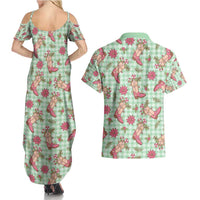 Green Paniolo Palaka Hawaiian Cowgirl Christmas Couples Matching Summer Maxi Dress and Hawaiian Shirt - Polynesian Pride