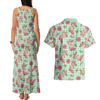 Green Paniolo Palaka Hawaiian Cowgirl Christmas Couples Matching Tank Maxi Dress and Hawaiian Shirt - Polynesian Pride