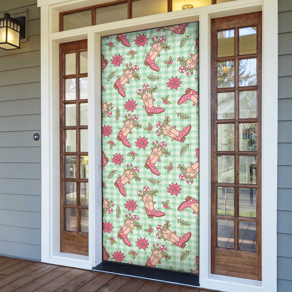 Green Paniolo Palaka Hawaiian Cowgirl Christmas Door Cover - Polynesian Pride
