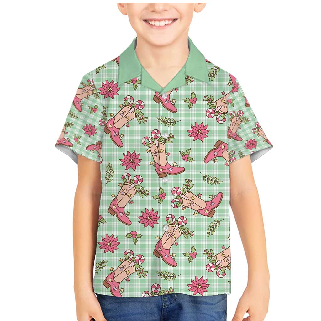 Green Paniolo Palaka Hawaiian Cowgirl Christmas Family Matching Mermaid Dress and Hawaiian Shirt - Polynesian Pride