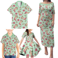 Green Paniolo Palaka Hawaiian Cowgirl Christmas Family Matching Puletasi and Hawaiian Shirt - Polynesian Pride