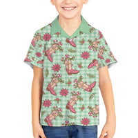 Green Paniolo Palaka Hawaiian Cowgirl Christmas Family Matching Puletasi and Hawaiian Shirt - Polynesian Pride