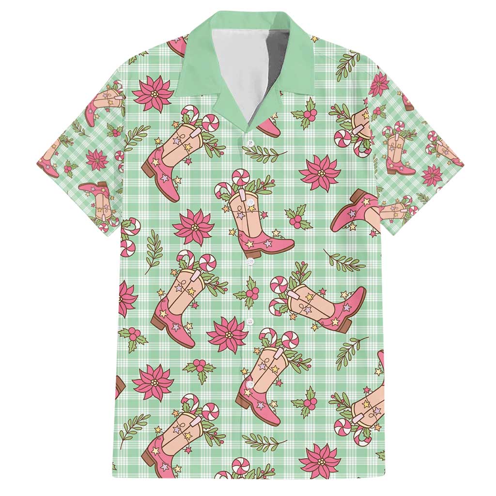 Green Paniolo Palaka Hawaiian Cowgirl Christmas Family Matching Short Sleeve Bodycon Dress and Hawaiian Shirt - Polynesian Pride